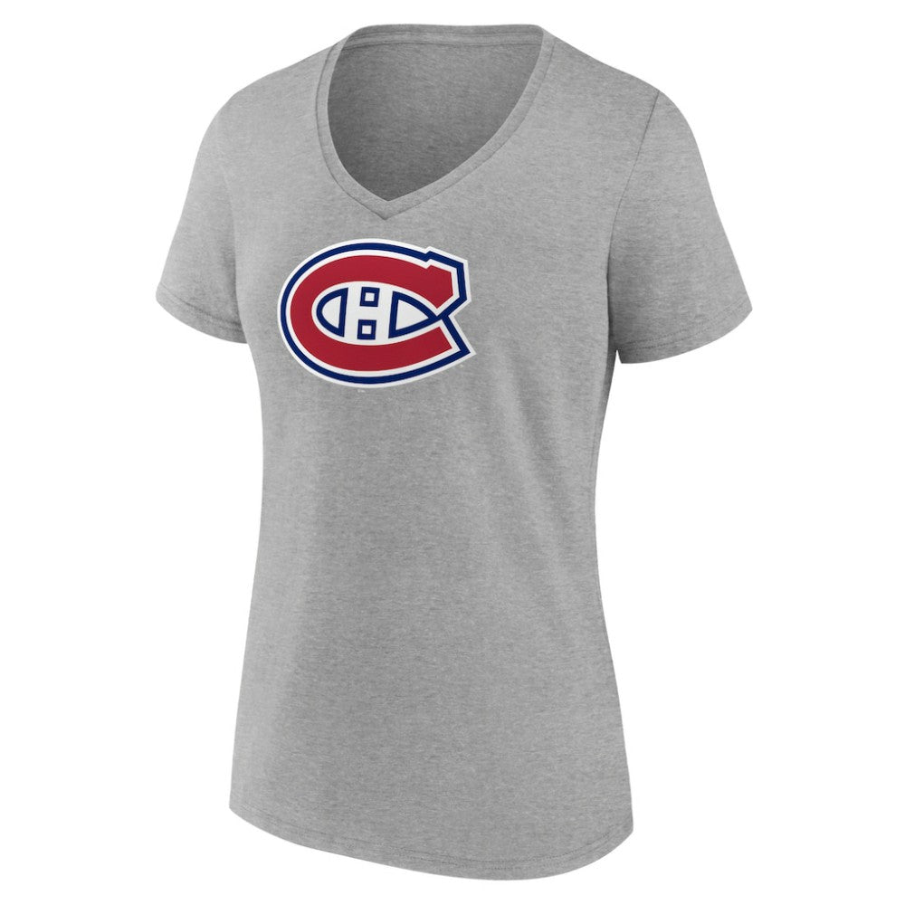 Montreal Canadiens Women's Primary Logo Team V-Neck T-Shirt - Heather Gray | US 5221161