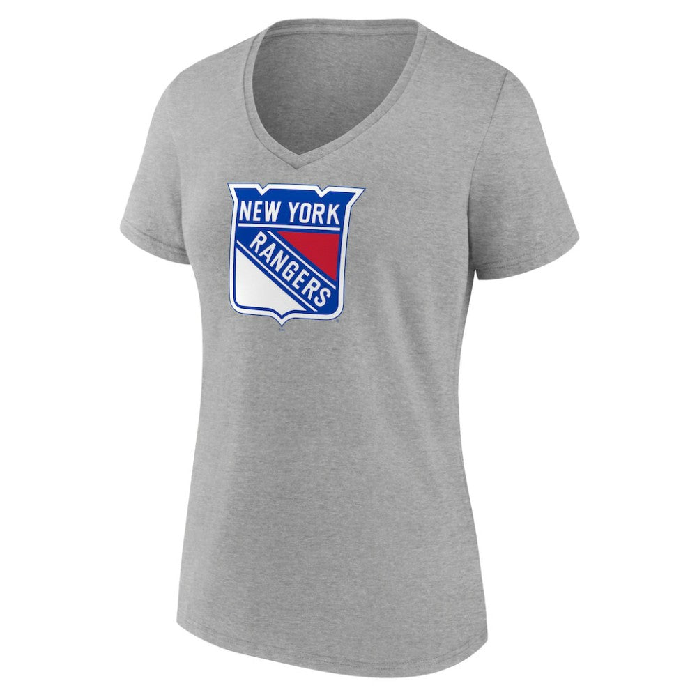 New York Rangers Women's Primary Logo Team V-Neck T-Shirt - Heather Gray | US 5221165