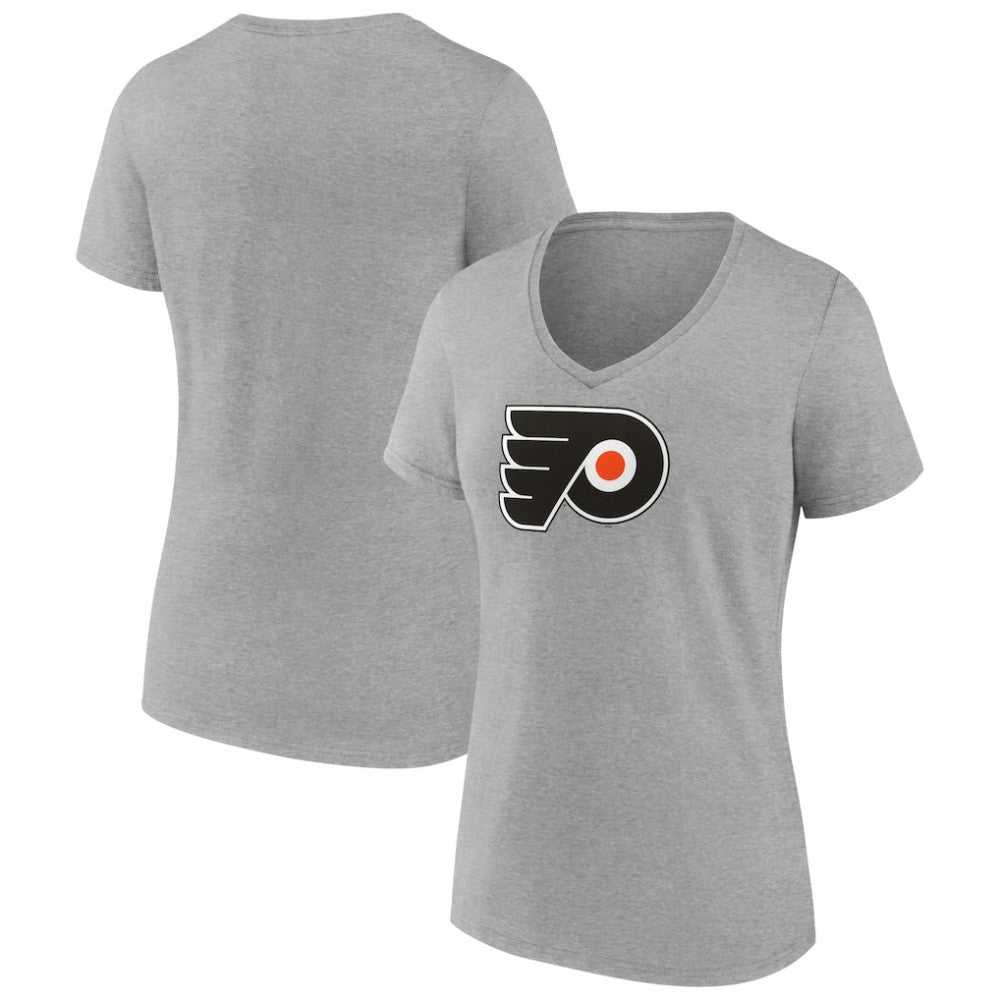 Philadelphia Flyers Women's Primary Logo Team V-Neck T-Shirt - Heather Gray | US 5221167
