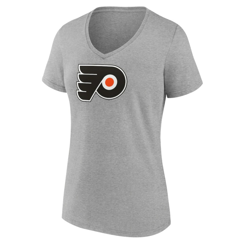 Philadelphia Flyers Women's Primary Logo Team V-Neck T-Shirt - Heather Gray | US 5221167