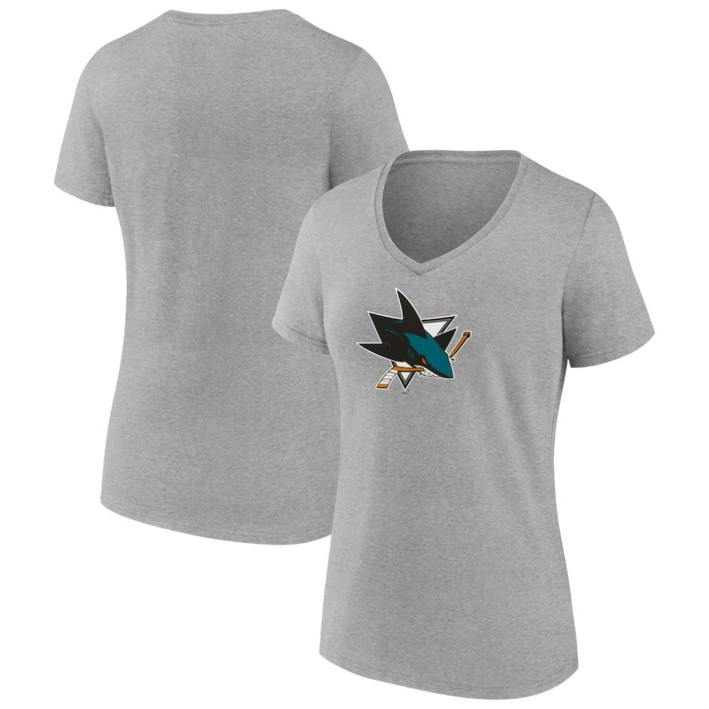 San Jose Sharks Women's Primary Logo Team V-Neck T-Shirt - Heather Gray | US 5221168