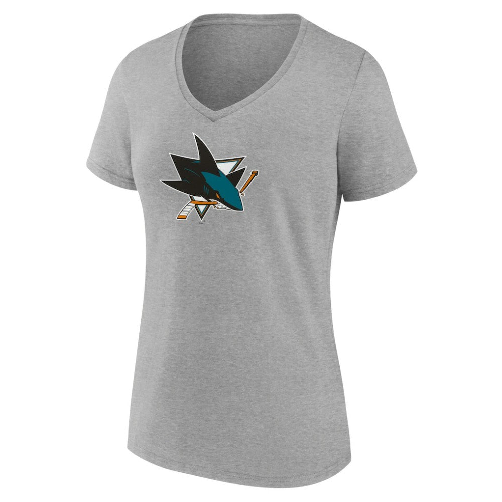 San Jose Sharks Women's Primary Logo Team V-Neck T-Shirt - Heather Gray | US 5221168