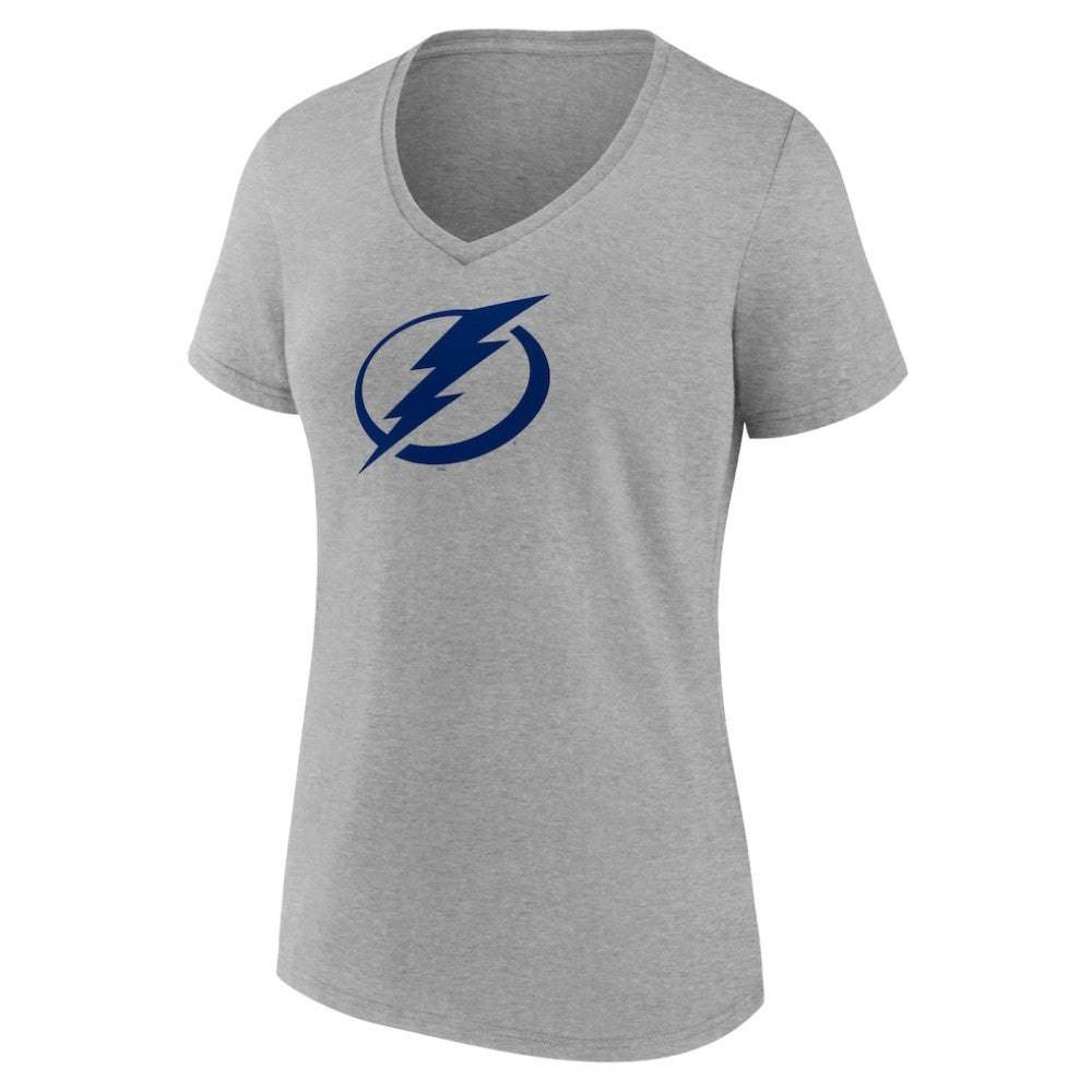 Tampa Bay Lightning Women's Primary Logo Team V-Neck T-Shirt - Heather Gray | US 5221171