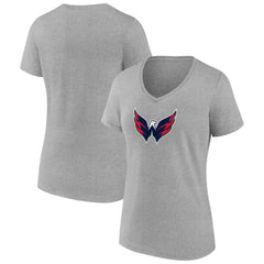 Washington Capitals Women's Primary Logo Team V-Neck T-Shirt - Heather Gray | US 5221175
