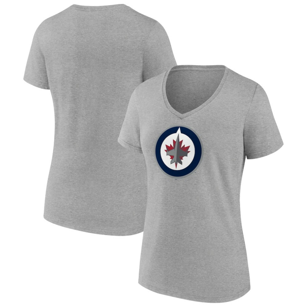 Winnipeg Jets Women's Primary Logo Team V-Neck T-Shirt - Heather Gray | US 5221176