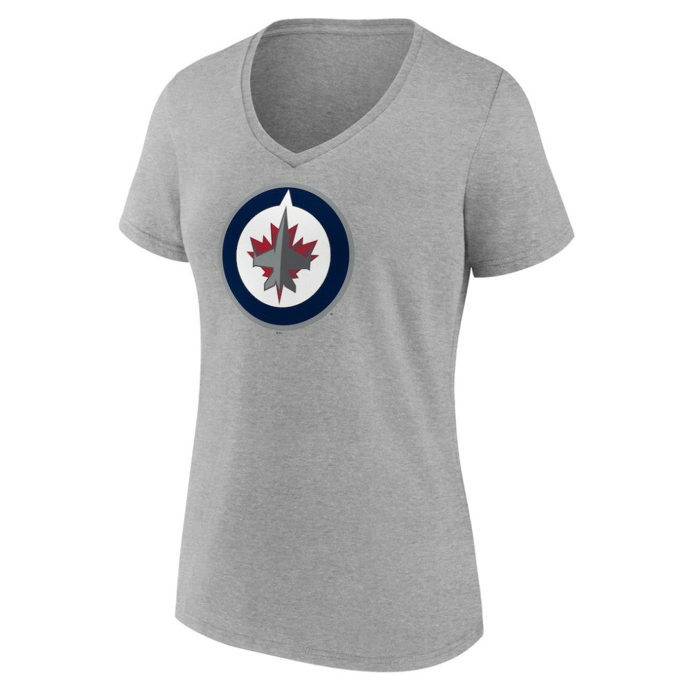 Winnipeg Jets Women's Primary Logo Team V-Neck T-Shirt - Heather Gray | US 5221176