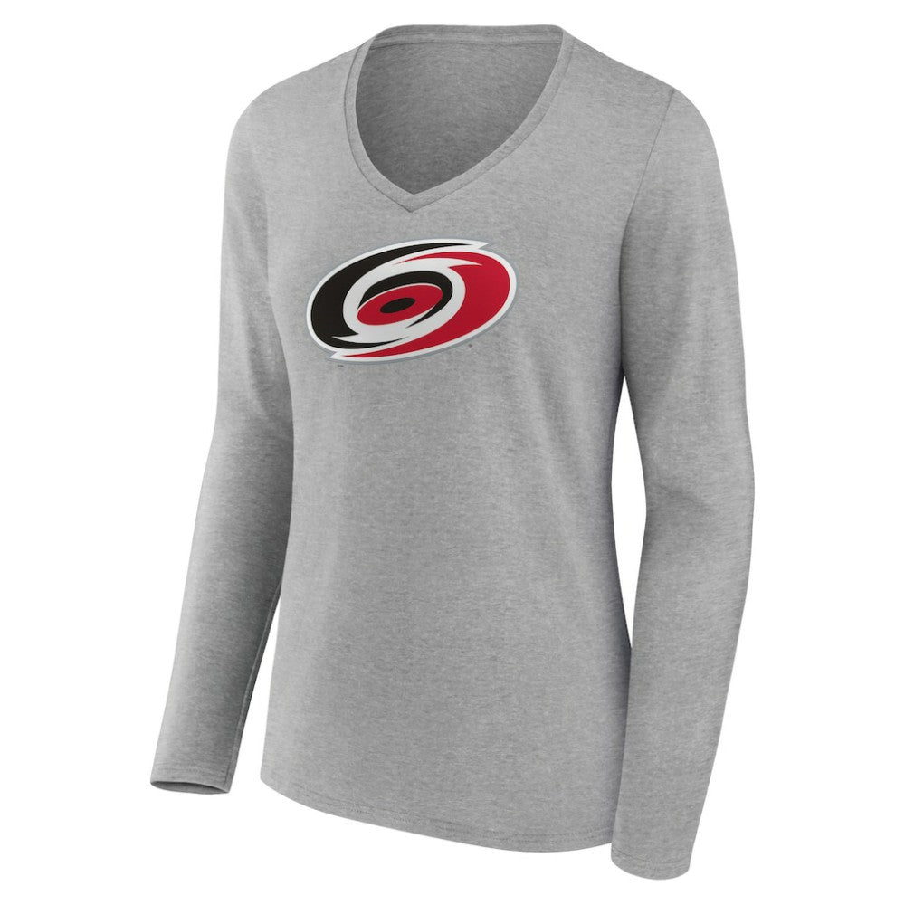 Carolina Hurricanes Women's Primary Logo Team Long Sleeve V-Neck T-Shirt - Heather Gray | US 5221180