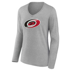 Carolina Hurricanes Women's Primary Logo Team Long Sleeve V-Neck T-Shirt - Heather Gray | US 5221180