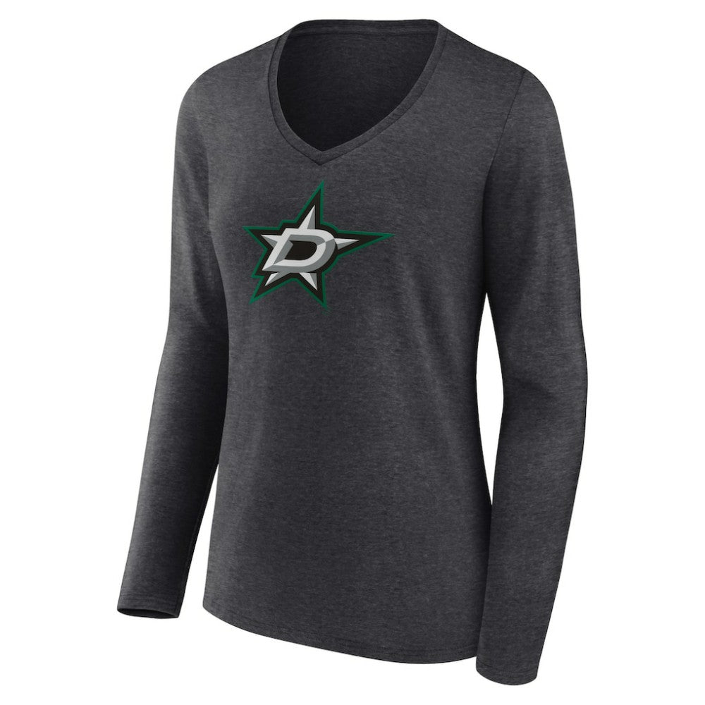 Dallas Stars Women's Primary Team Logo Long Sleeve V-Neck T-Shirt - Heather Charcoal | US 5221183