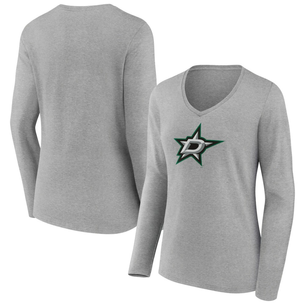 Dallas Stars Women's Primary Logo Team Long Sleeve V-Neck T-Shirt - Heather Gray | US 5221184