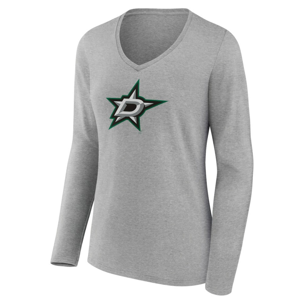 Dallas Stars Women's Primary Logo Team Long Sleeve V-Neck T-Shirt - Heather Gray | US 5221184