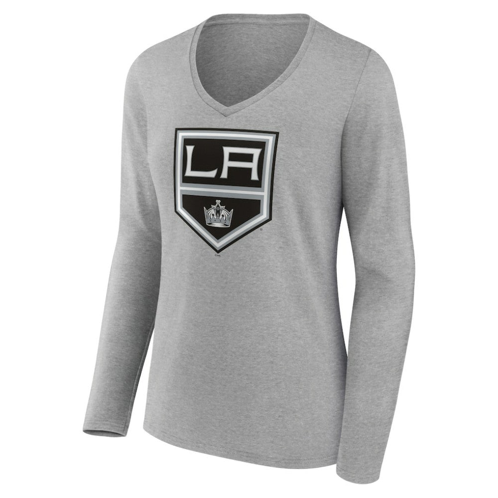 Los Angeles Kings Women's Primary Logo Team Long Sleeve V-Neck T-Shirt - Heather Gray | US 5221188