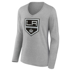 Los Angeles Kings Women's Primary Logo Team Long Sleeve V-Neck T-Shirt - Heather Gray | US 5221188