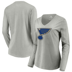 St. Louis Blues Women's Primary Logo Team Long Sleeve V-Neck T-Shirt - Heather Gray | US 5221201