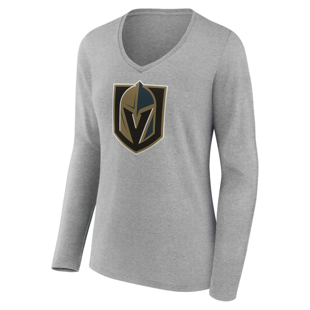Vegas Golden Knights Women's Primary Logo Team Long Sleeve V-Neck T-Shirt - Heather Gray | US 5221204