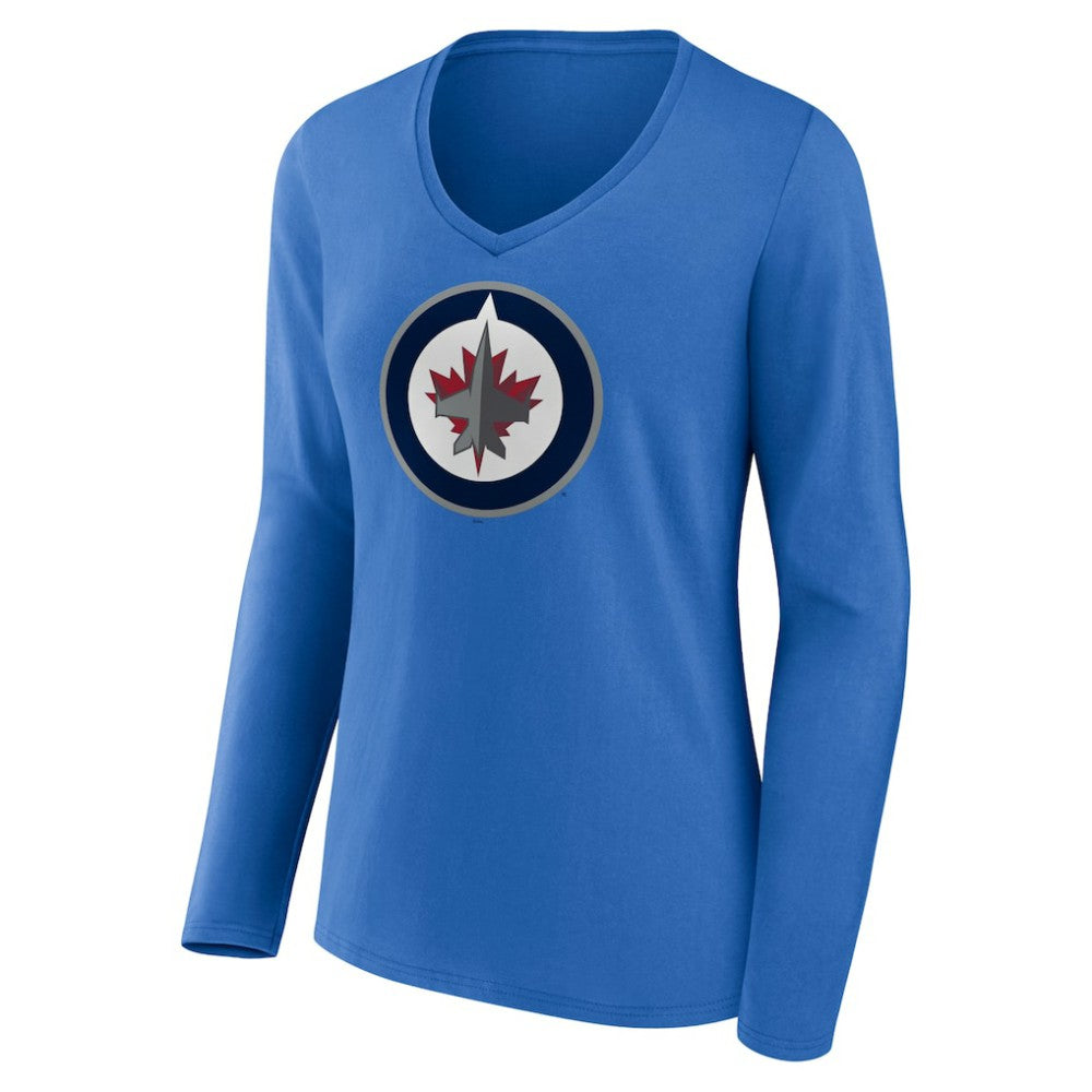 Winnipeg Jets Women's Primary Team Logo Long Sleeve V-Neck T-Shirt - Blue | US 5221220