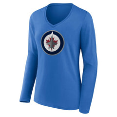 Winnipeg Jets Women's Primary Team Logo Long Sleeve V-Neck T-Shirt - Blue | US 5221220