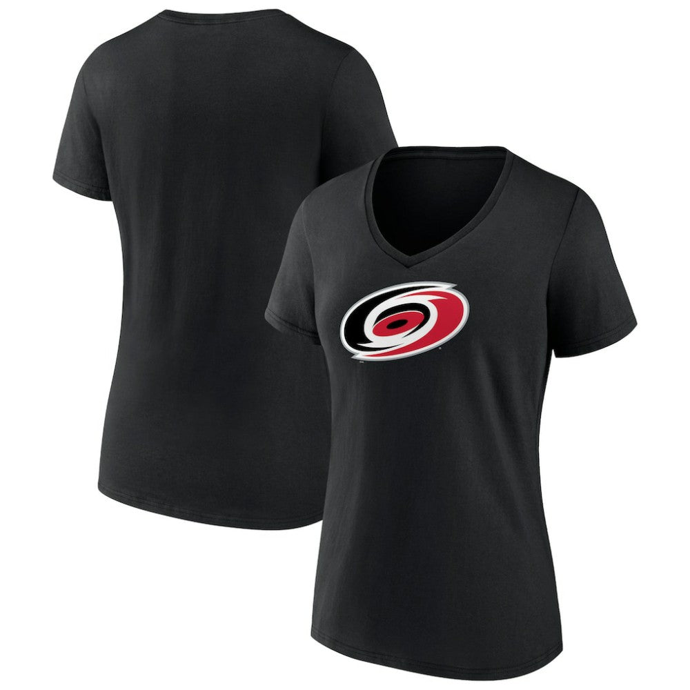 Carolina Hurricanes Women's Team Primary Logo V-Neck T-Shirt - Black | US 5221226
