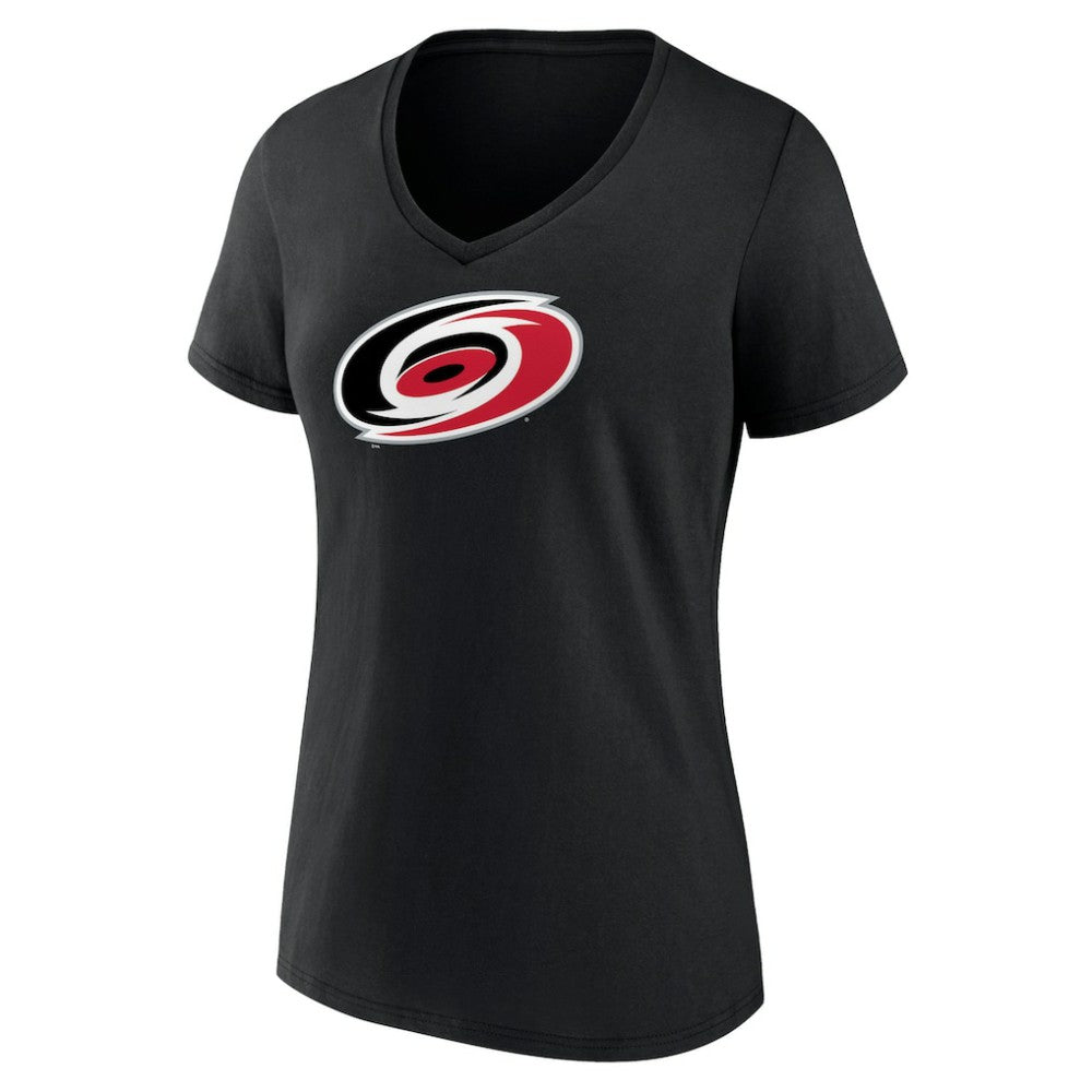 Carolina Hurricanes Women's Team Primary Logo V-Neck T-Shirt - Black | US 5221226