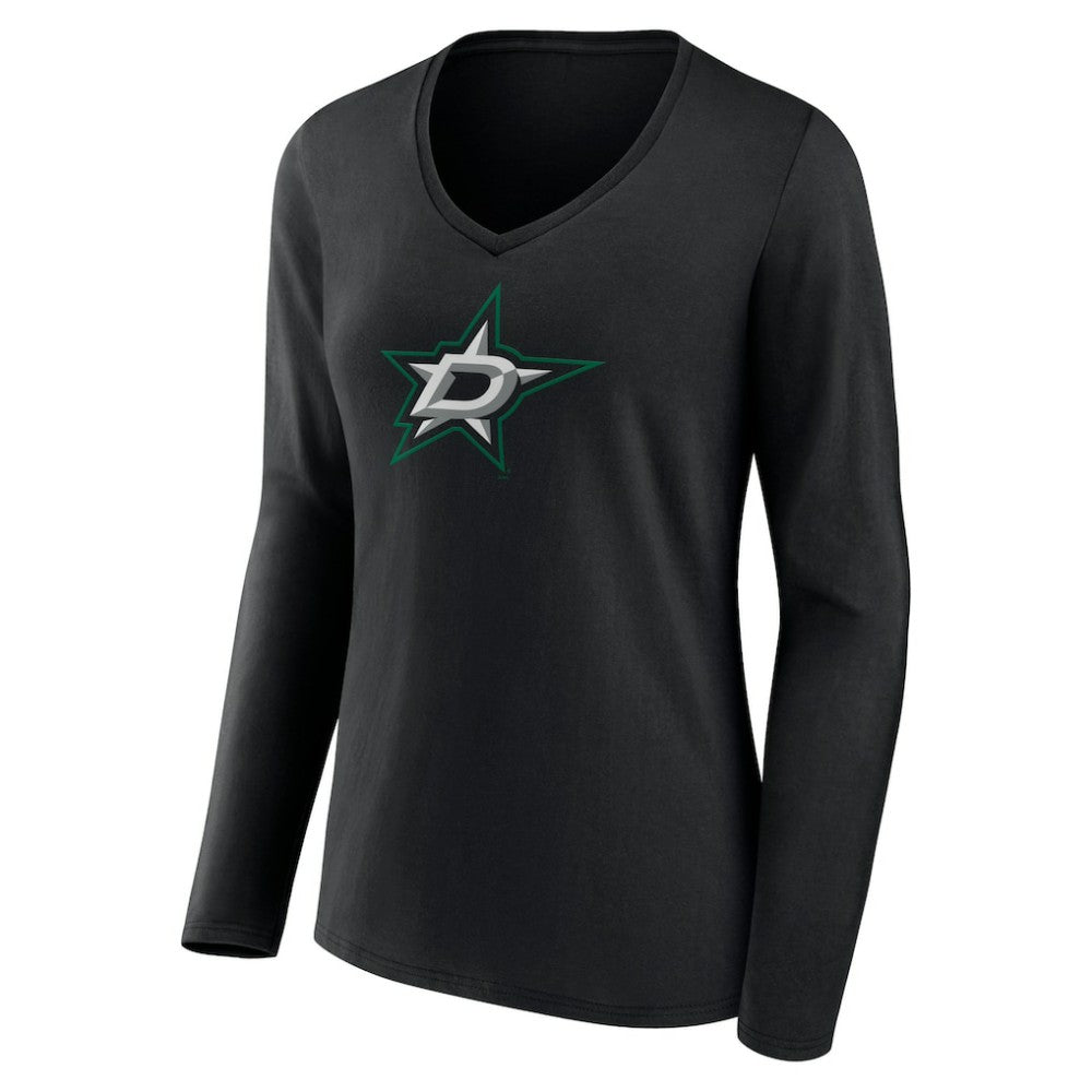 Dallas Stars Women's Primary Team Logo Long Sleeve V-Neck T-Shirt - Black | US 5221234