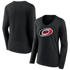 Carolina Hurricanes Women's Primary Team Logo Long Sleeve V-Neck T-Shirt - Black | US 5221242