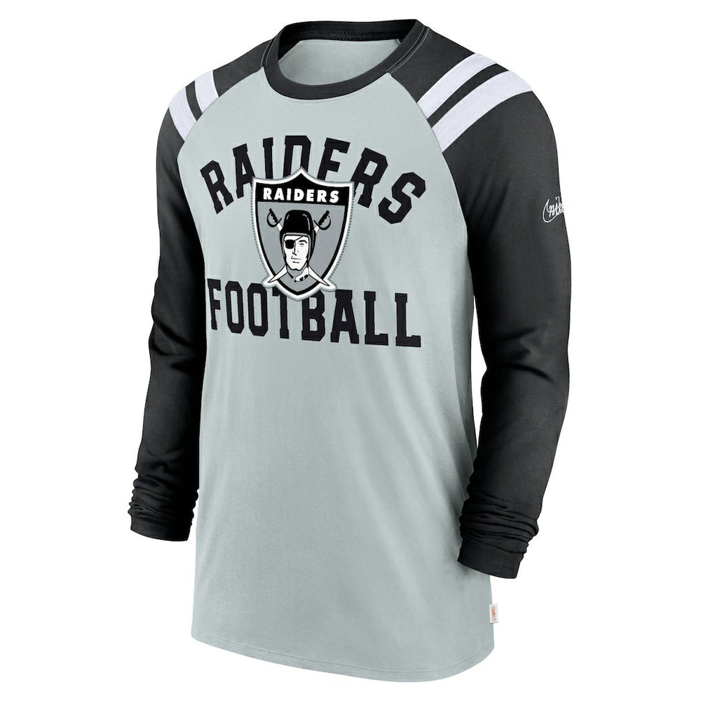 Las Vegas Raiders Classic Arc Raglan Tri-Blend Long Sleeve T-Shirt - Silver/Black T-shirts