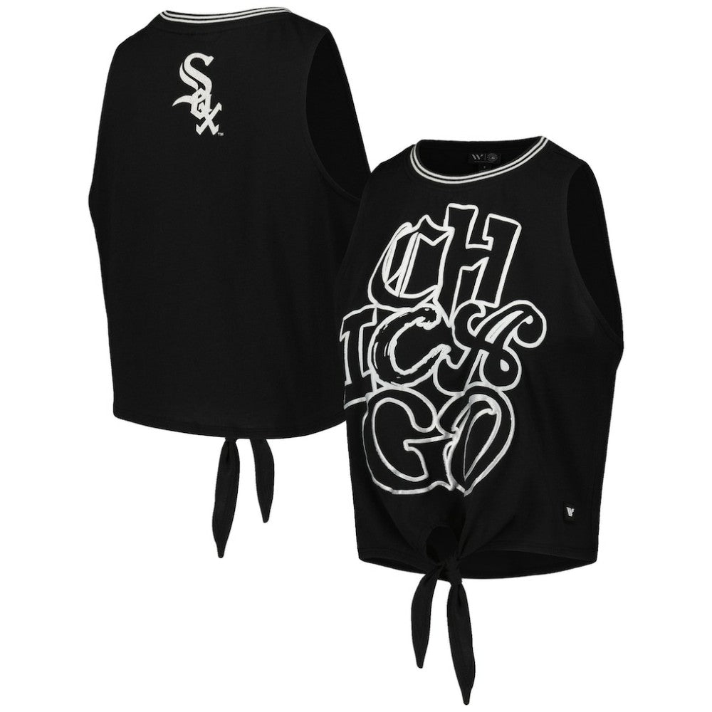 Chicago White Sox The Wild Collective Women's Twisted Tie Front Tank Top - Black Tanks