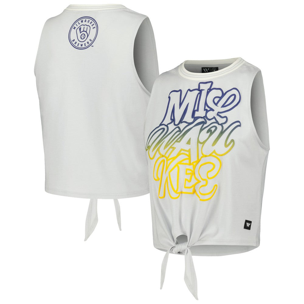 Milwaukee Brewers The Wild Collective Women's Twisted Tie Front Tank Top - White Tanks