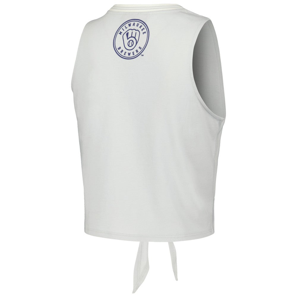 Milwaukee Brewers The Wild Collective Women's Twisted Tie Front Tank Top - White Tanks