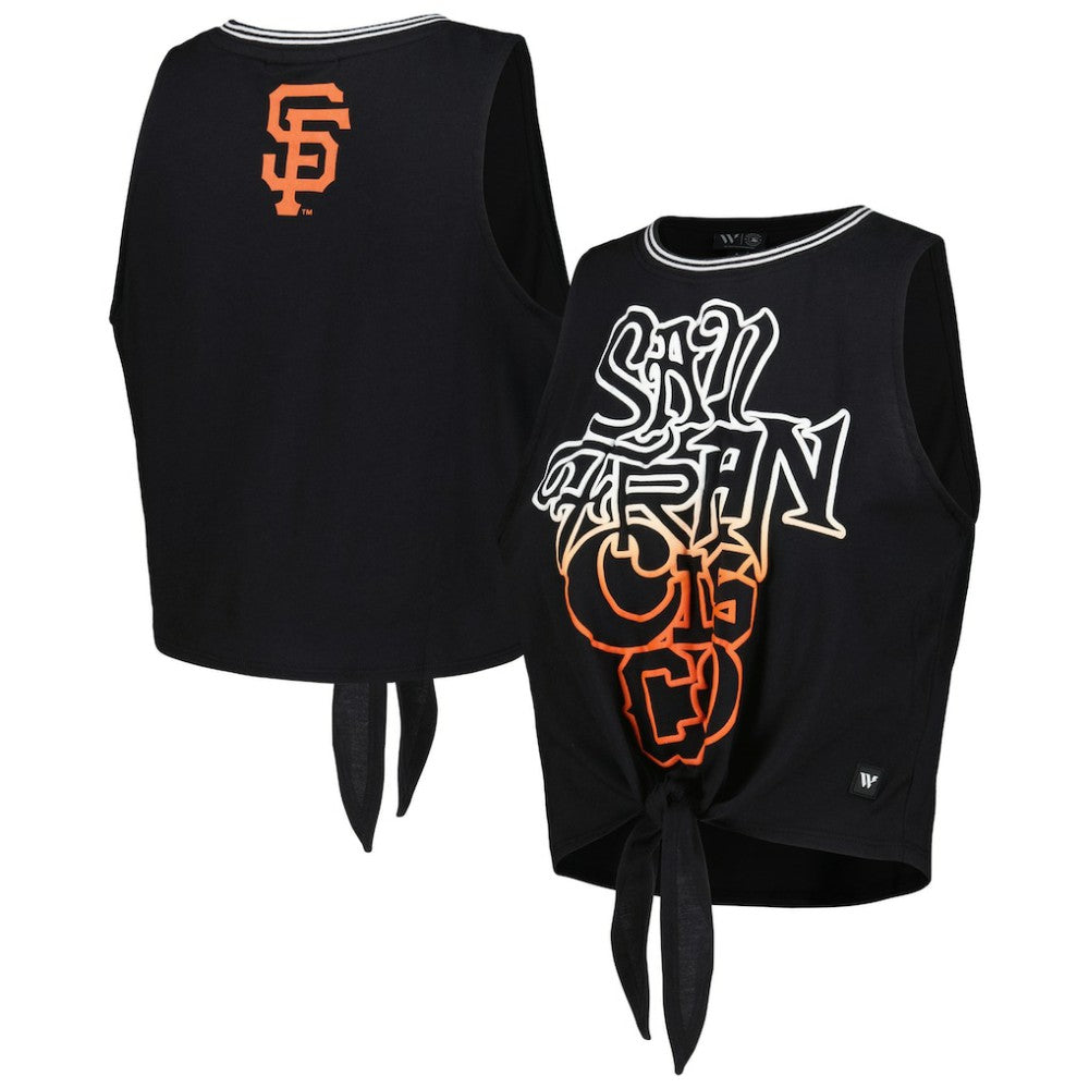 San Francisco Giants The Wild Collective Women's Twisted Tie Front Tank Top - Black Tanks