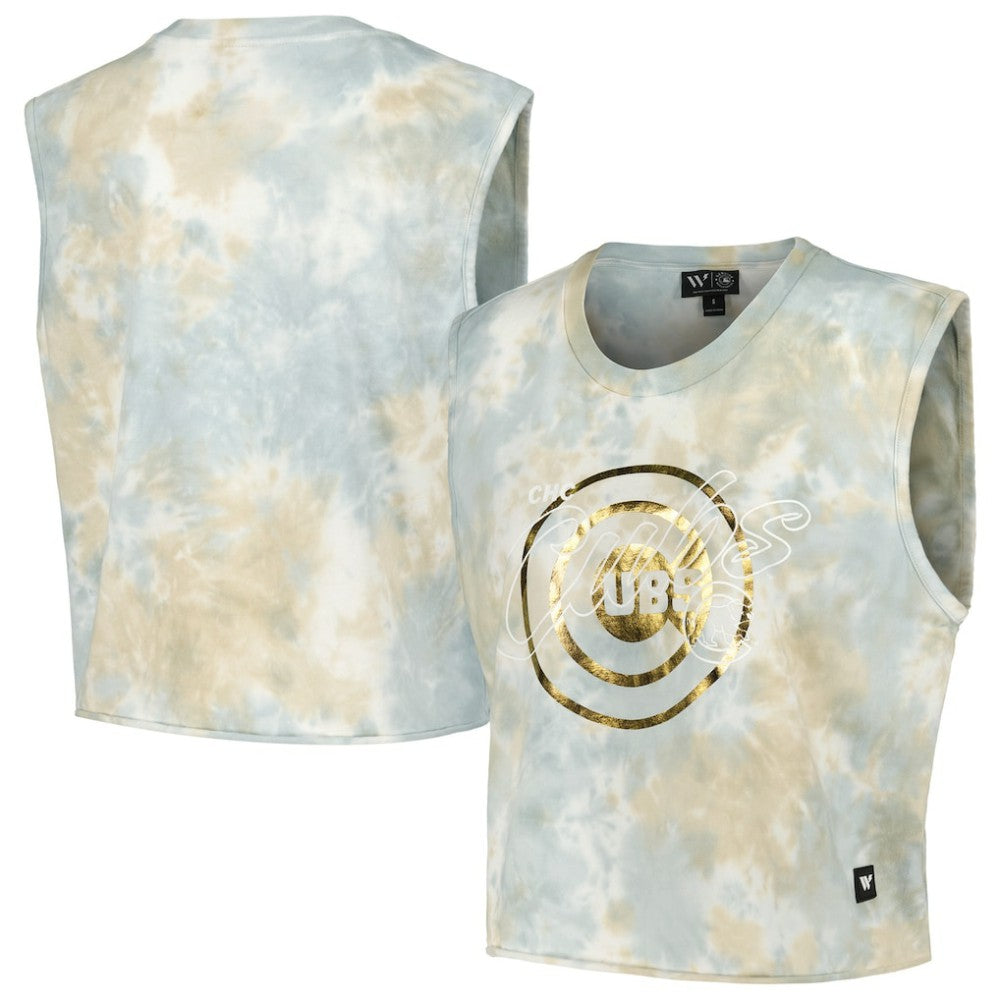 Chicago Cubs The Wild Collective Women's Washed Muscle Tank Top - White Tanks