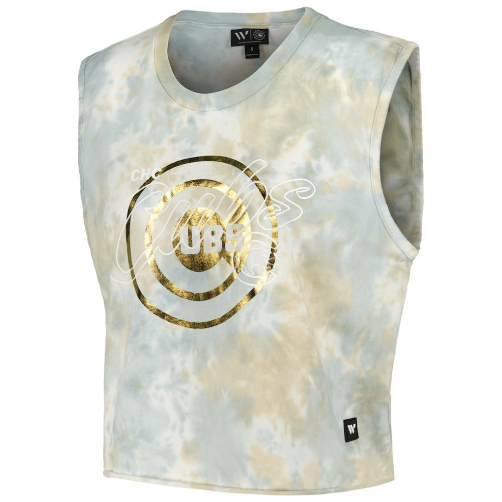 Chicago Cubs The Wild Collective Women's Washed Muscle Tank Top - White Tanks