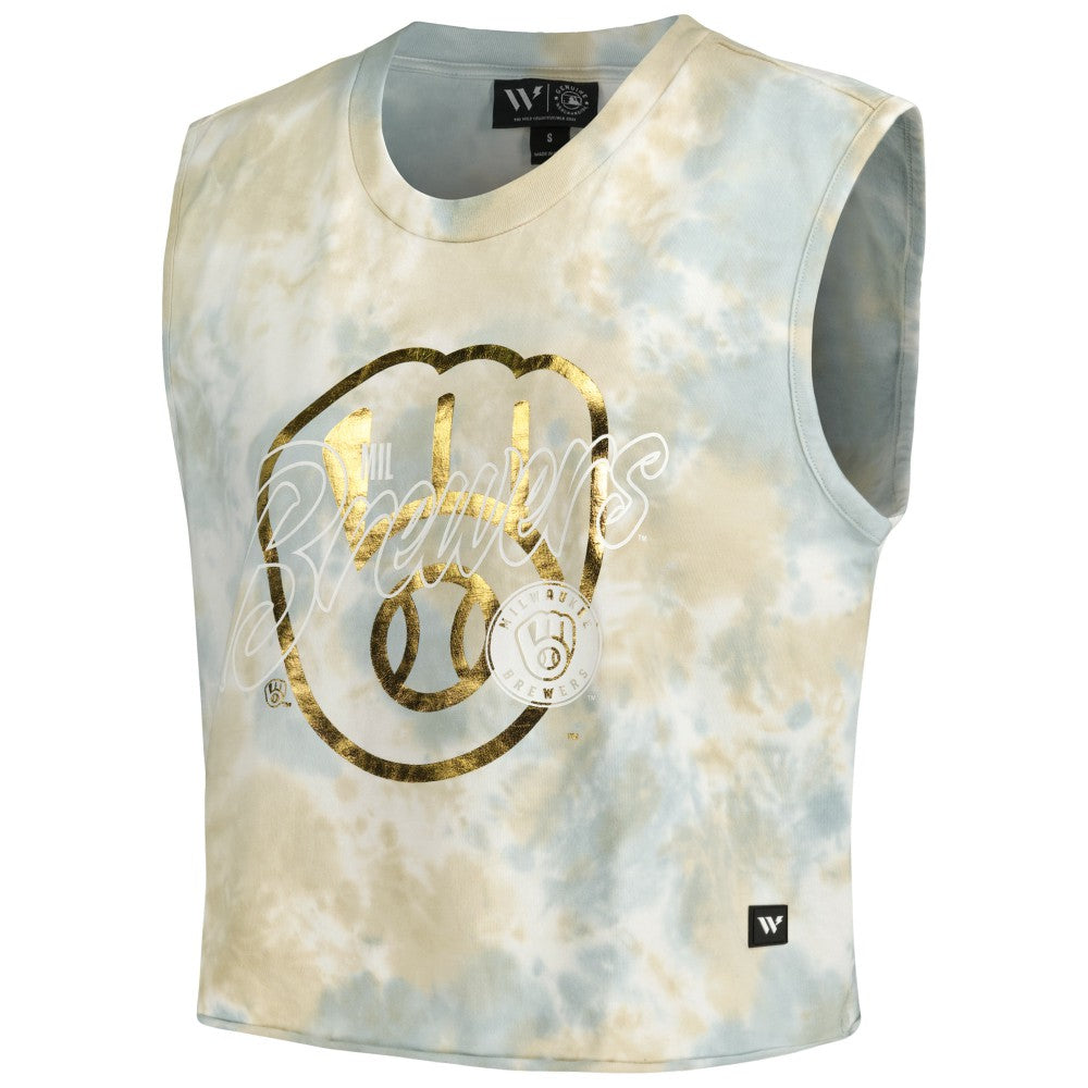 Milwaukee Brewers The Wild Collective Women's Washed Muscle Tank Top - White Tanks