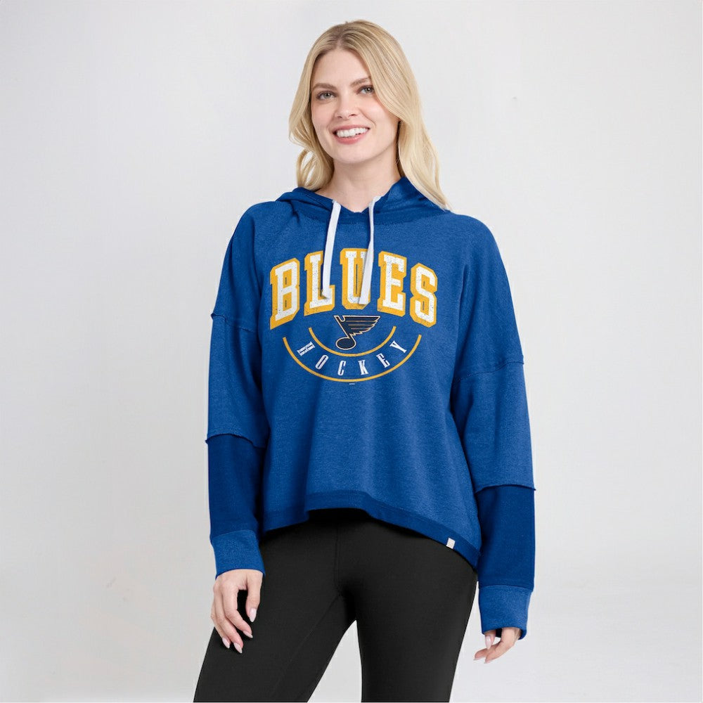 St. Louis Blues Fanatics Women's Lux Lounge Helmet Arch Pullover Hoodie - Heather Blue | US 5229595