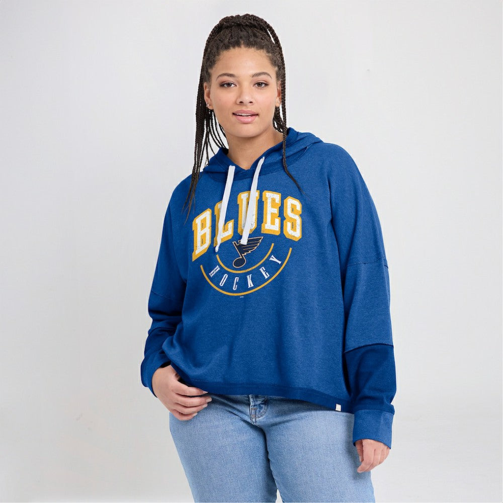 St. Louis Blues Fanatics Women's Lux Lounge Helmet Arch Pullover Hoodie - Heather Blue | US 5229595