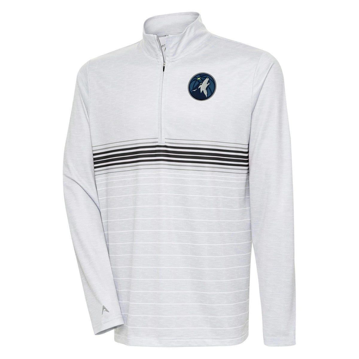 Minnesota Timberwolves Antigua Bullseye Quarter-Zip Pullover Top Heather Gray/Black