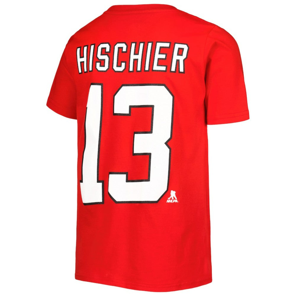 Nico Hischier New Jersey Devils Youth Player Name & Number T-Shirt - Red | US 5232959