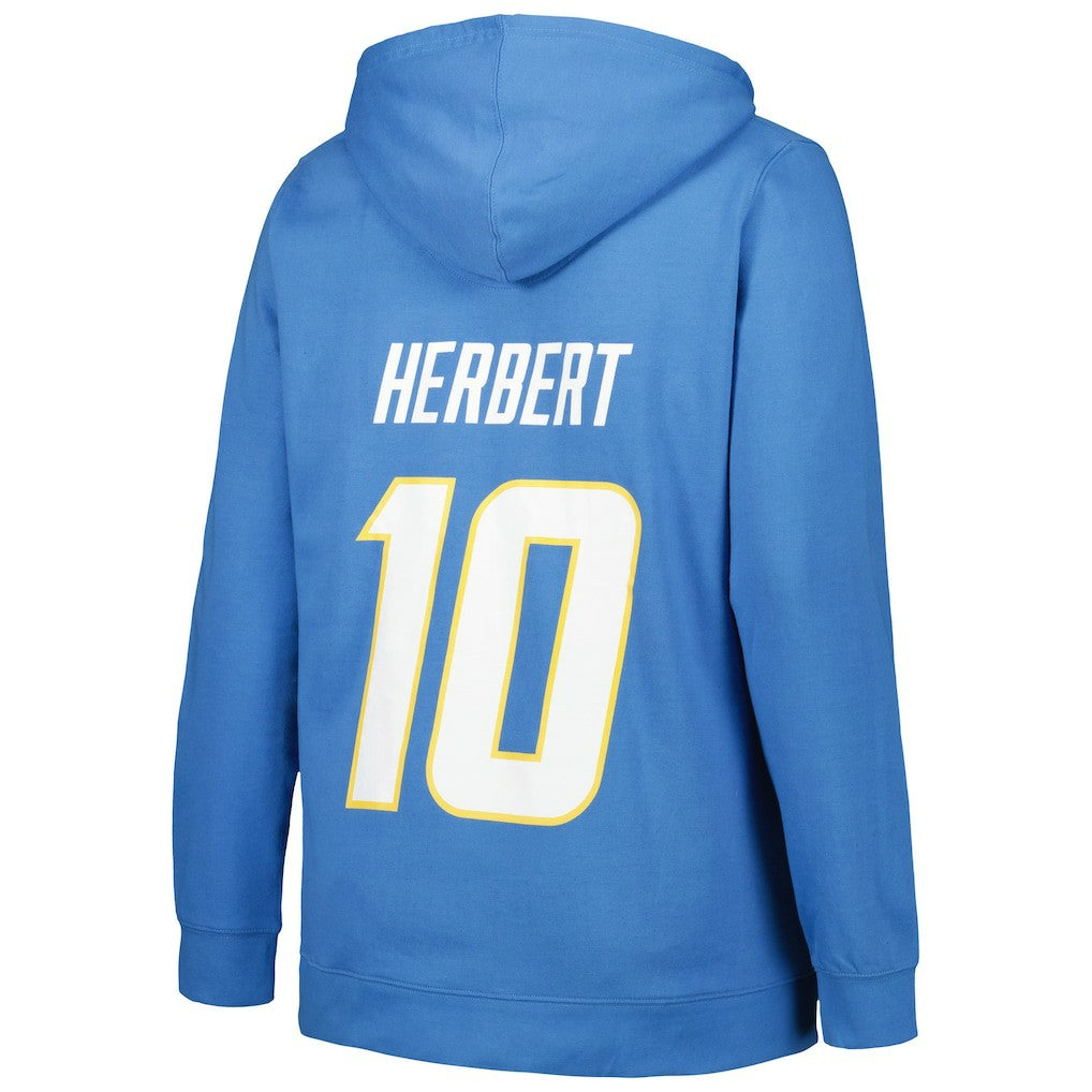 Justin Herbert Los Angeles Chargers Profile Women's Plus Size Player Name & Number Pullover Hoodie - Powder Blue Hoodies