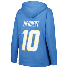 Justin Herbert Los Angeles Chargers Profile Women's Plus Size Player Name & Number Pullover Hoodie - Powder Blue Hoodies