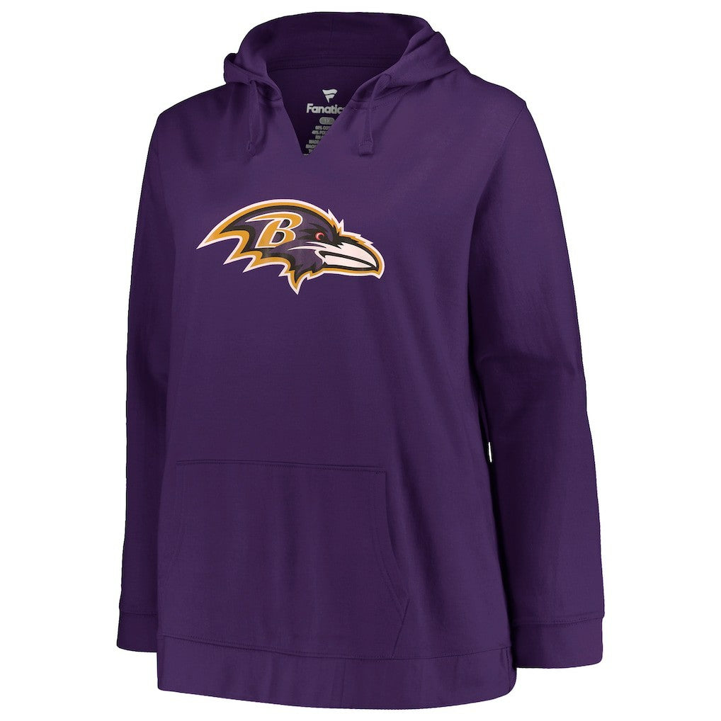 Lamar Jackson Baltimore Ravens Profile Women's Plus Size Player Name & Number Pullover Hoodie - Purple Hoodies