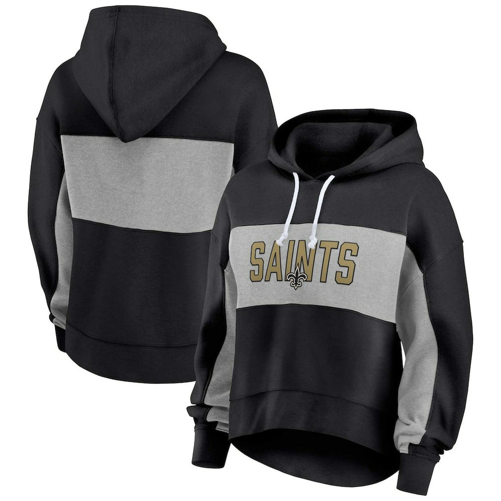 New Orleans Saints Women's Filled Stat Sheet Lighweight Modest Crop Hoodie - Black Hoodies