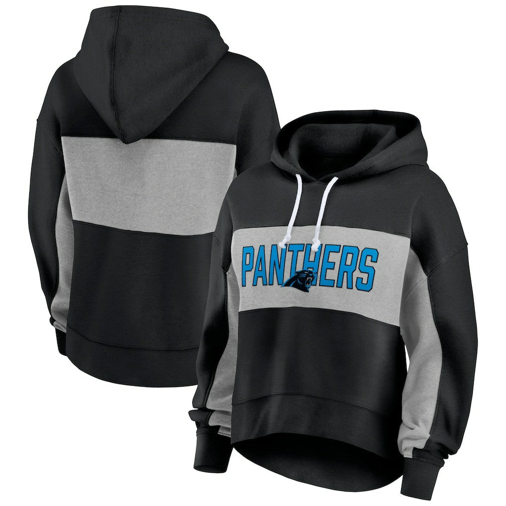 Carolina Panthers Women's Filled Stat Sheet Lighweight Modest Crop Hoodie - Black Hoodies