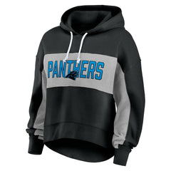 Carolina Panthers Women's Filled Stat Sheet Lighweight Modest Crop Hoodie - Black Hoodies