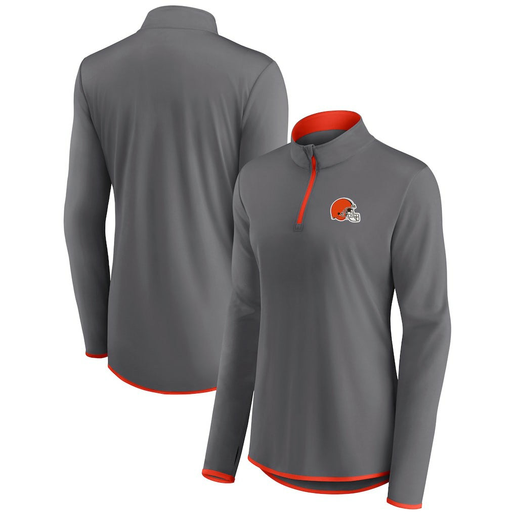 Cleveland Browns Women's Adult Corner Long Sleeve 1/4 Zip Top - Gray Tops