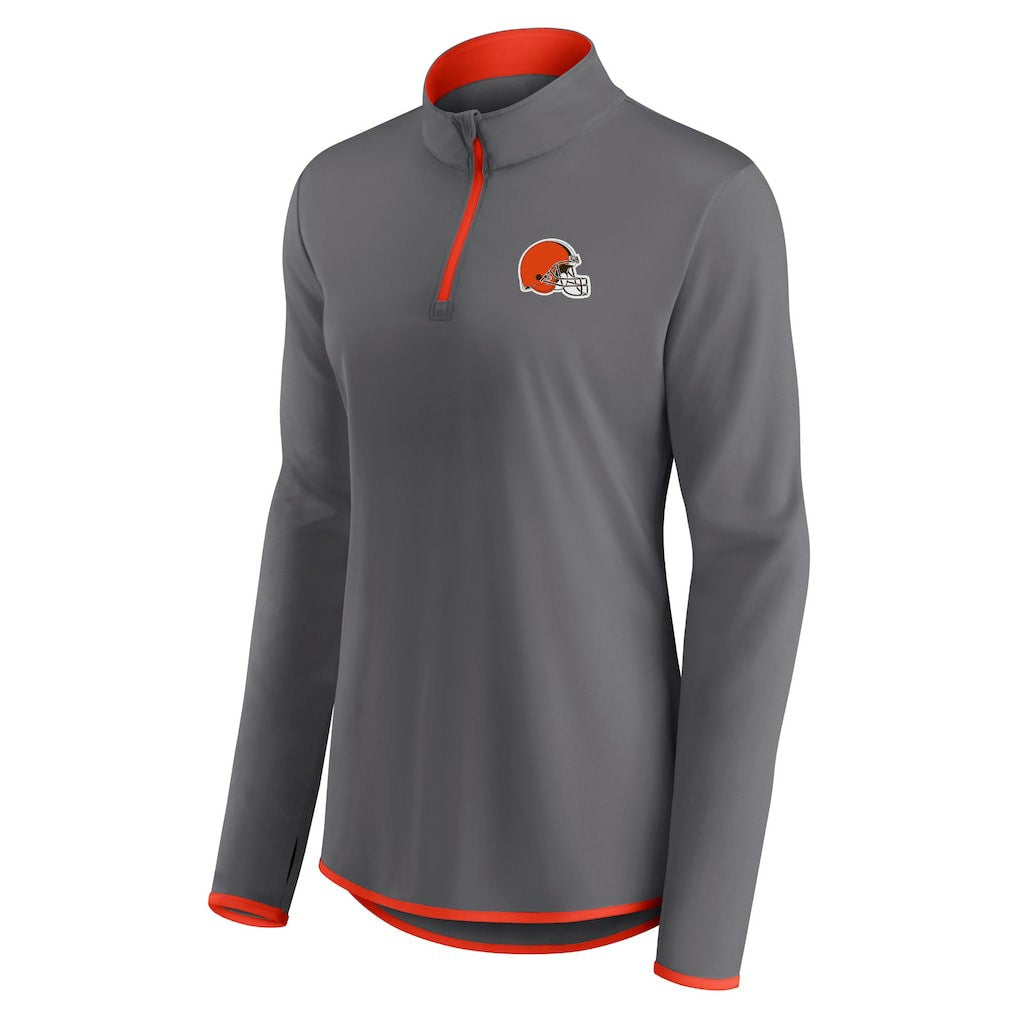 Cleveland Browns Women's Adult Corner Long Sleeve 1/4 Zip Top - Gray Tops