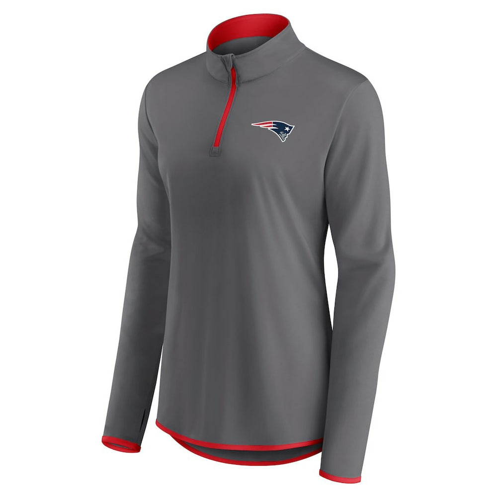 New England Patriots Women's Adult Corner Long Sleeve 1/4 Zip Top - Gray Tops