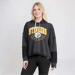 Pittsburgh Steelers Women's Lightewight Modest Crop Lounge Helmet Arch Pullover Hoodie - Charcoal Hoodies