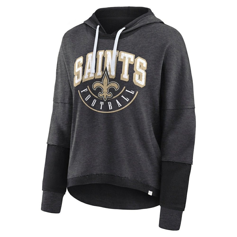 New Orleans Saints Women's Lightewight Modest Crop Lounge Helmet Arch Pullover Hoodie - Charcoal Hoodies