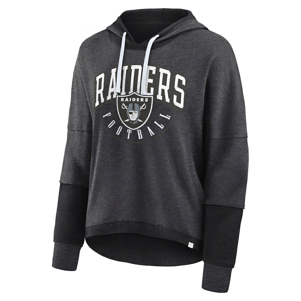 Las Vegas Raiders Women's Lightewight Modest Crop Lounge Helmet Arch Pullover Hoodie - Charcoal Hoodies