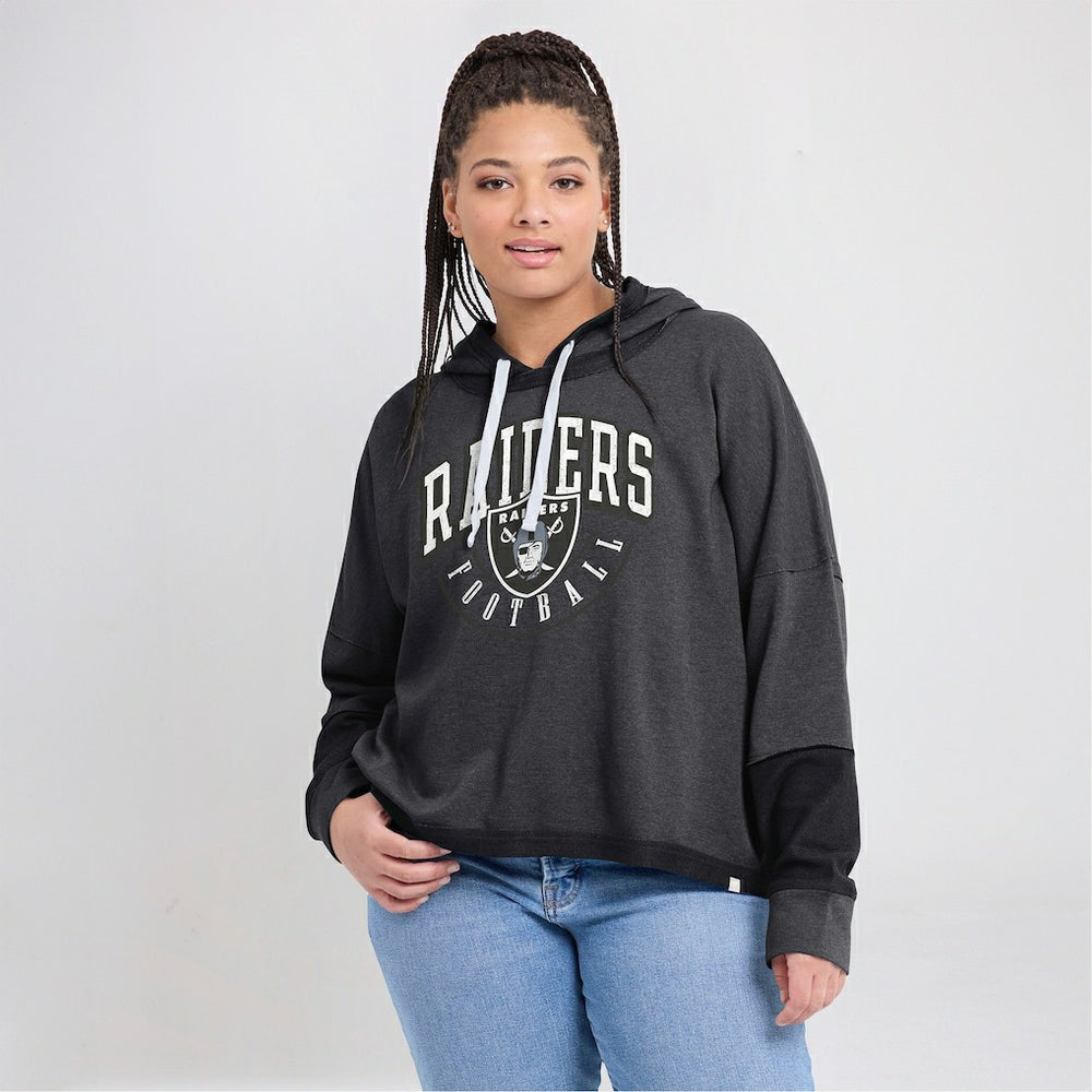 Las Vegas Raiders Women's Lightewight Modest Crop Lounge Helmet Arch Pullover Hoodie - Charcoal Hoodies